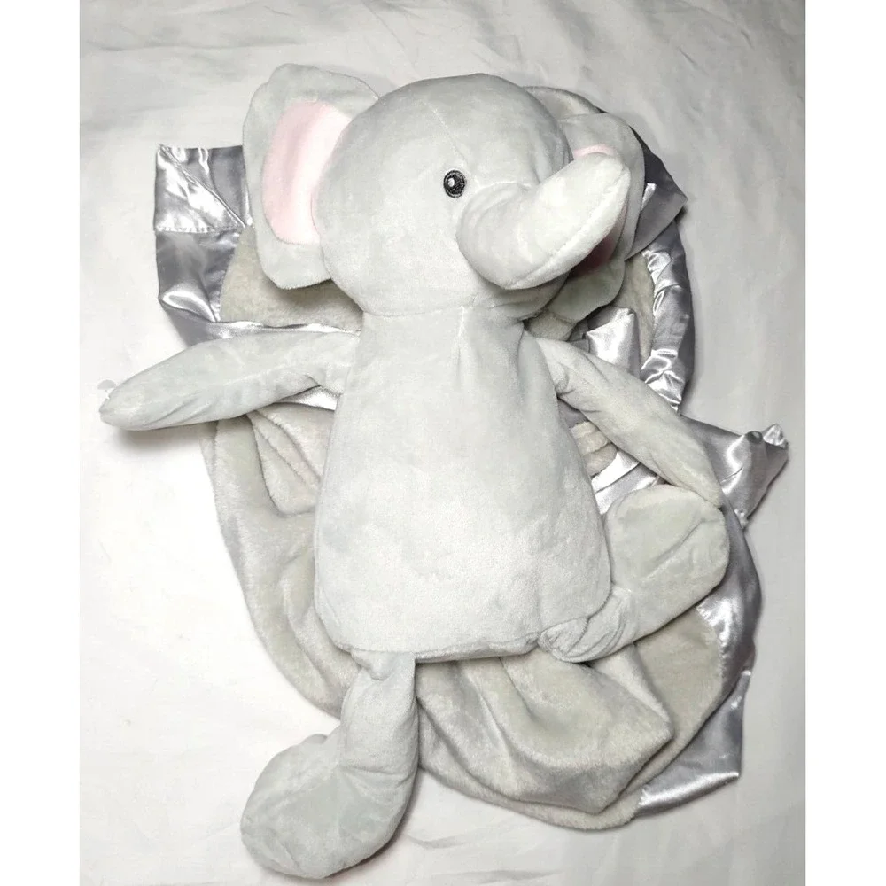Walgreens Plush Elephant Baby Blanket Set Gray Silver Satin Toy Moon & Stars NEW